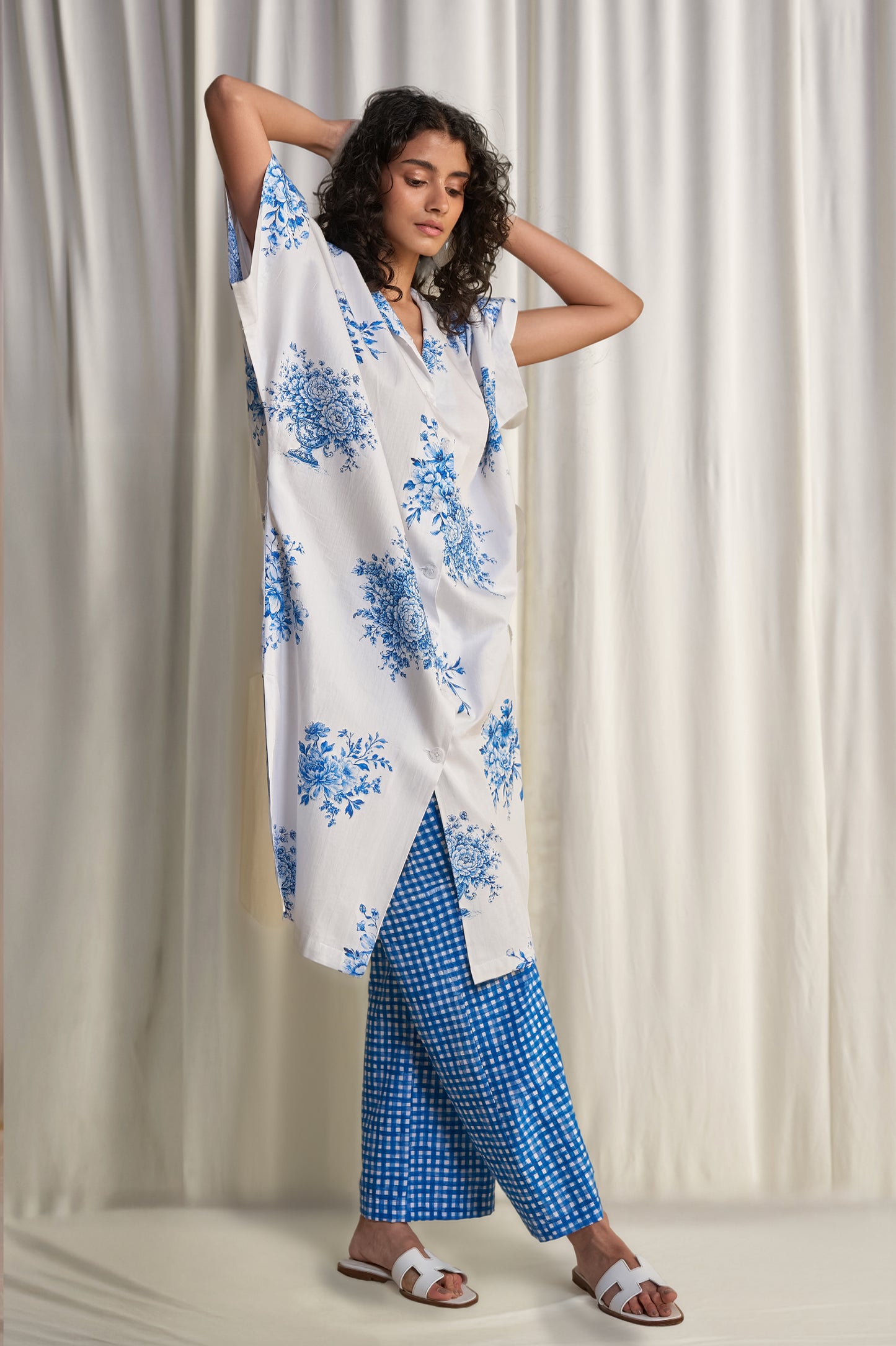 LINEN MADRAS CHECK PRINT PANT