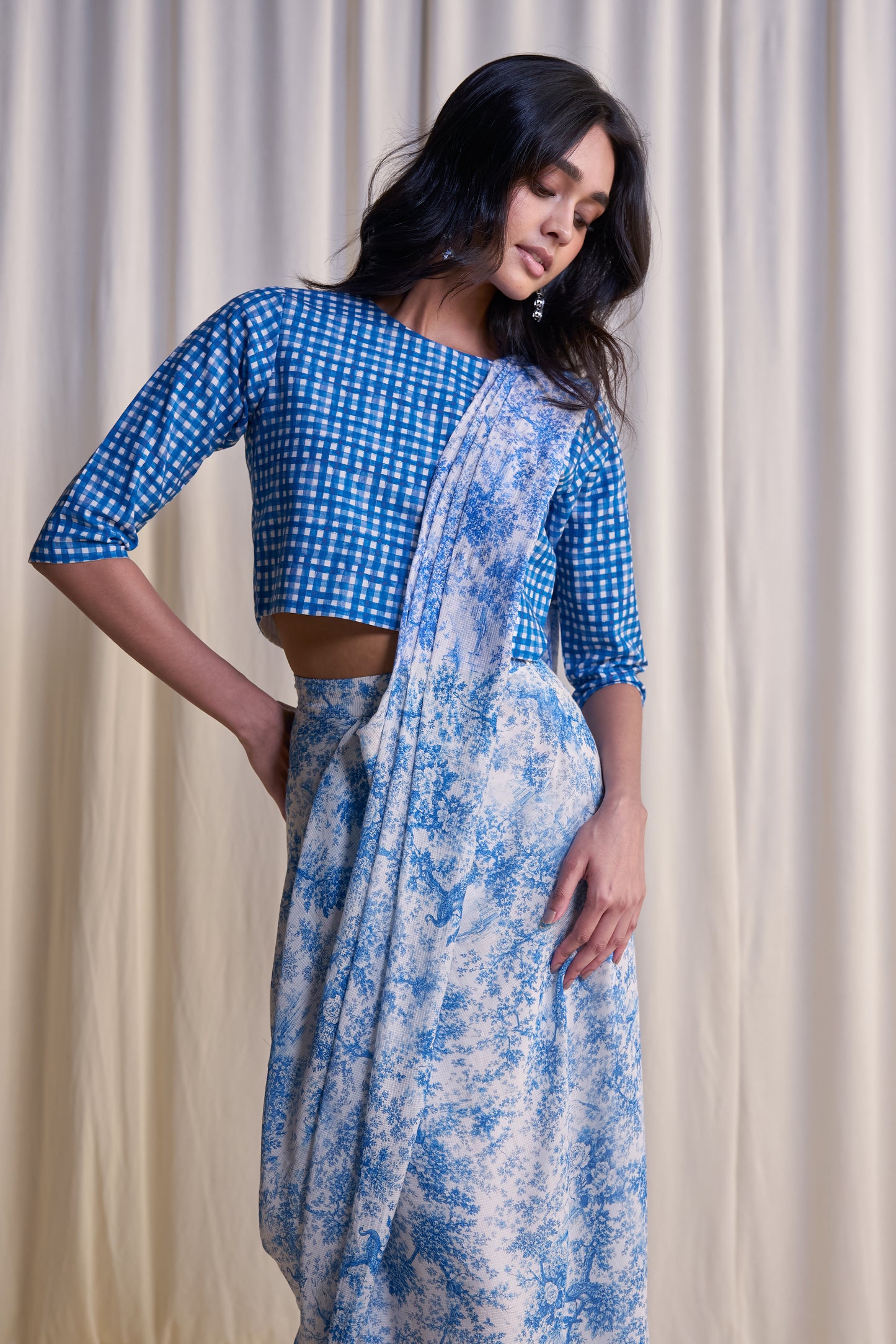 LINEN MADRAS CHECK PRINT TOP