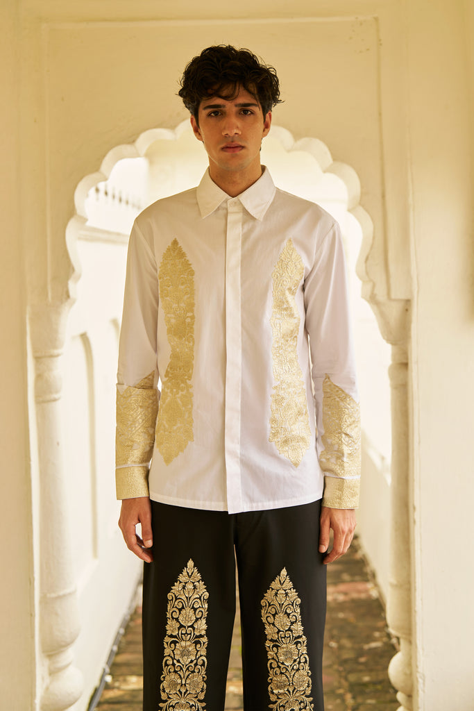 WHITE BROCADE PATCH SHIRT dash and dot