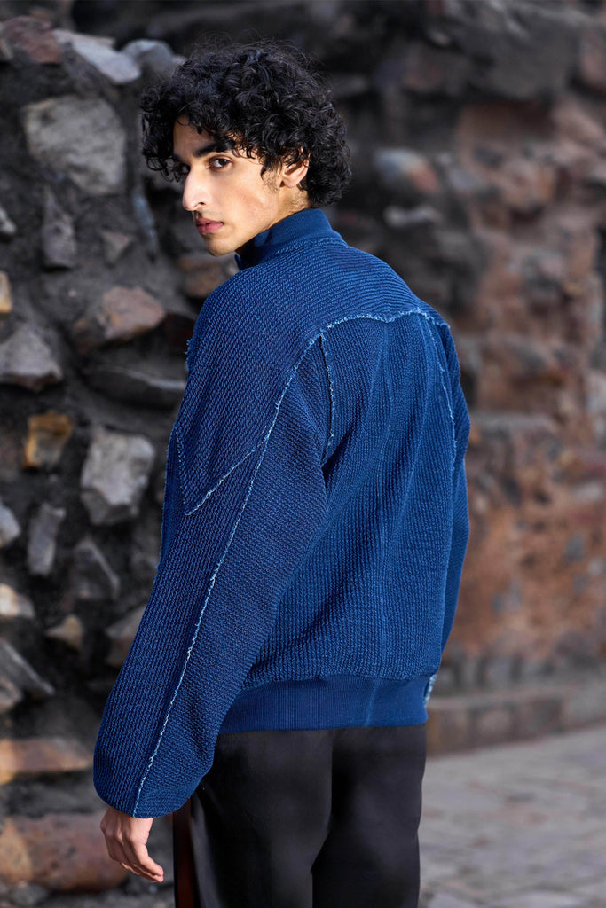 INDIGO KNITTED TEXTURED JACKET - dash and dot dash and dot