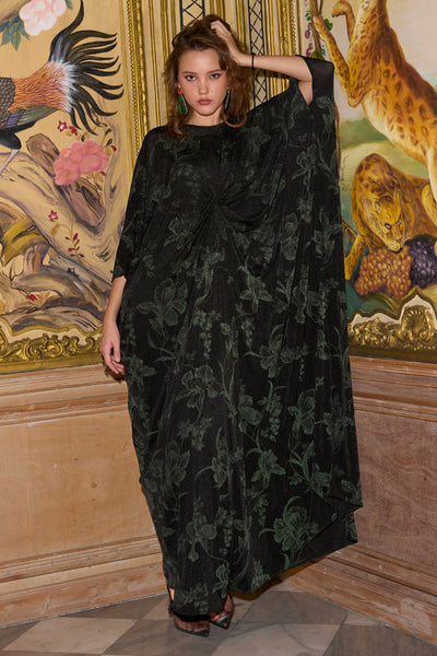DRAPED FLORAL KAFTAN