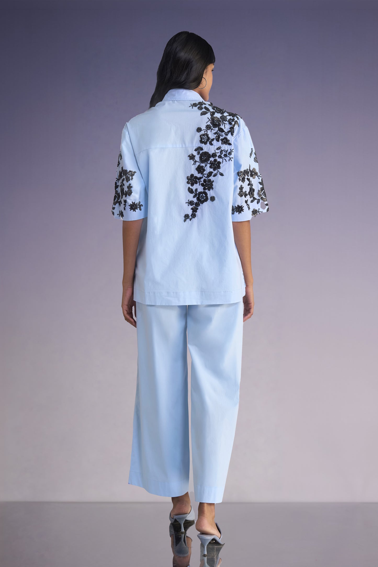 FLORAL BEAD EMBROIDERED SHIRT & PANT SET