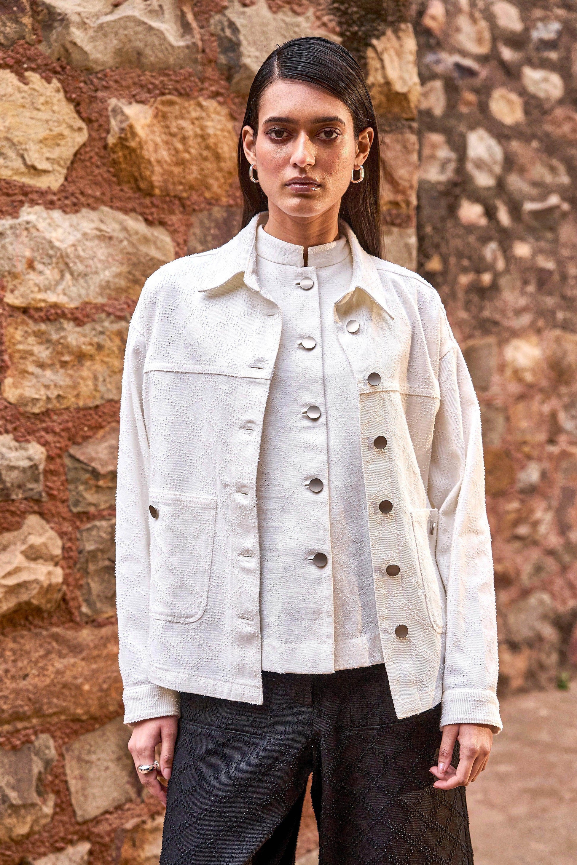 TEXTURED DENIM SHACKET AND PANT - dash and dot