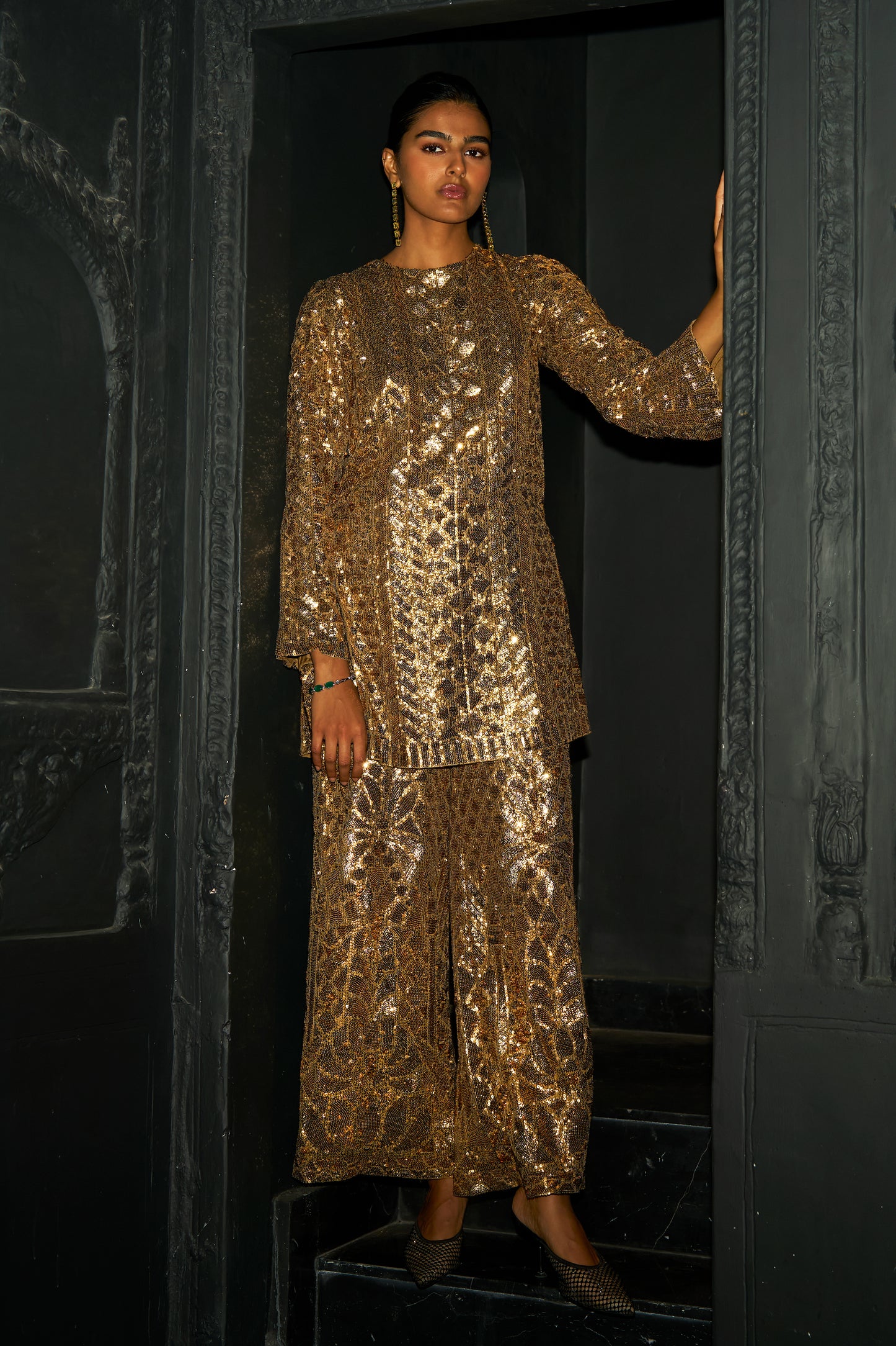 GOLD SEQUIN EMBROIDERED PANT