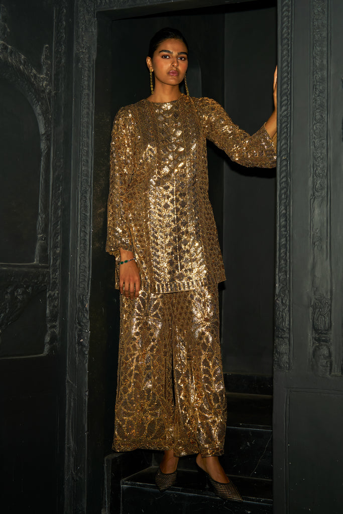 GOLD SEQUIN EMBROIDERED PANT dash and dot