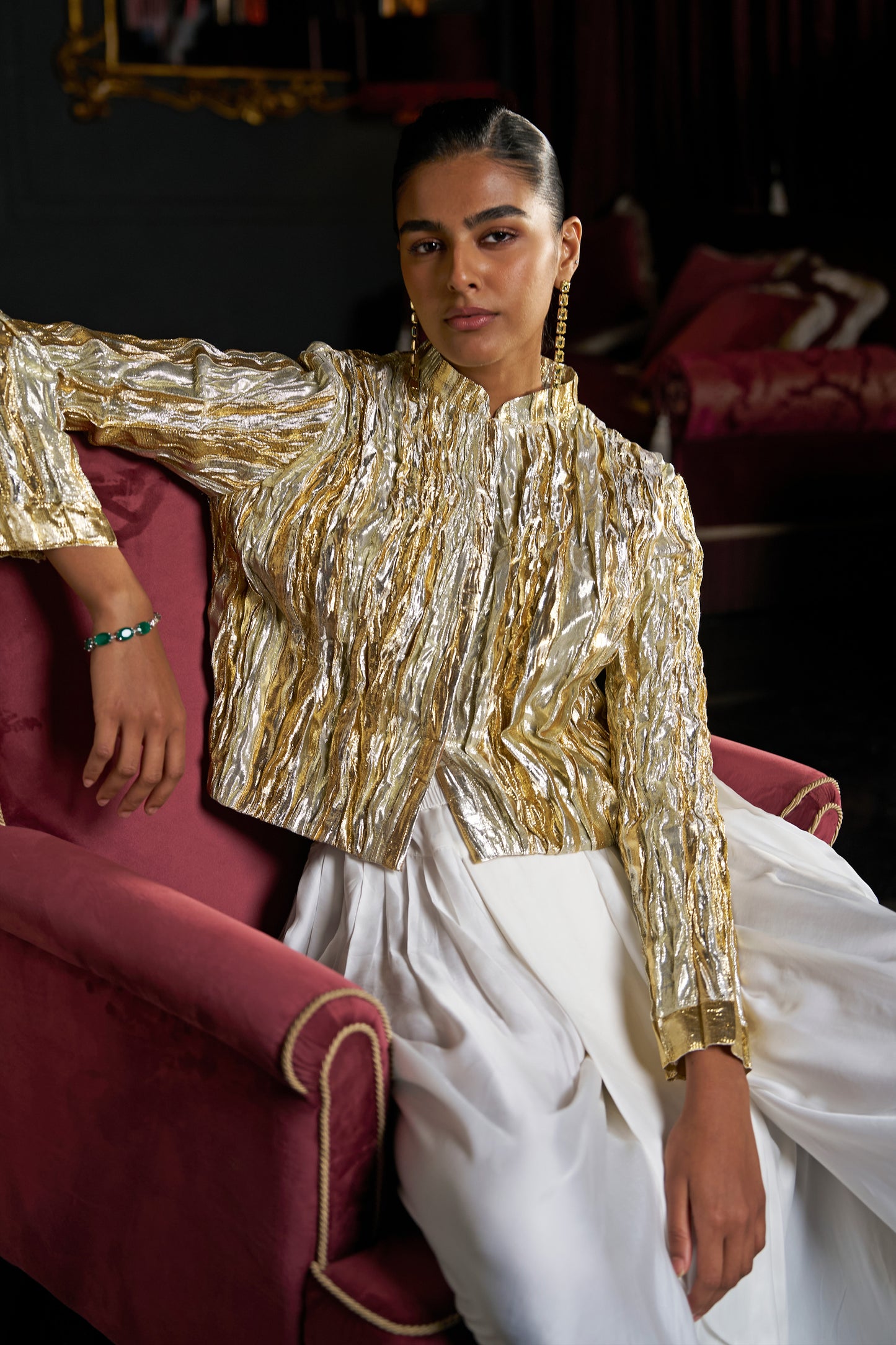 CRUSHED GOTA WEAVE BOLERO