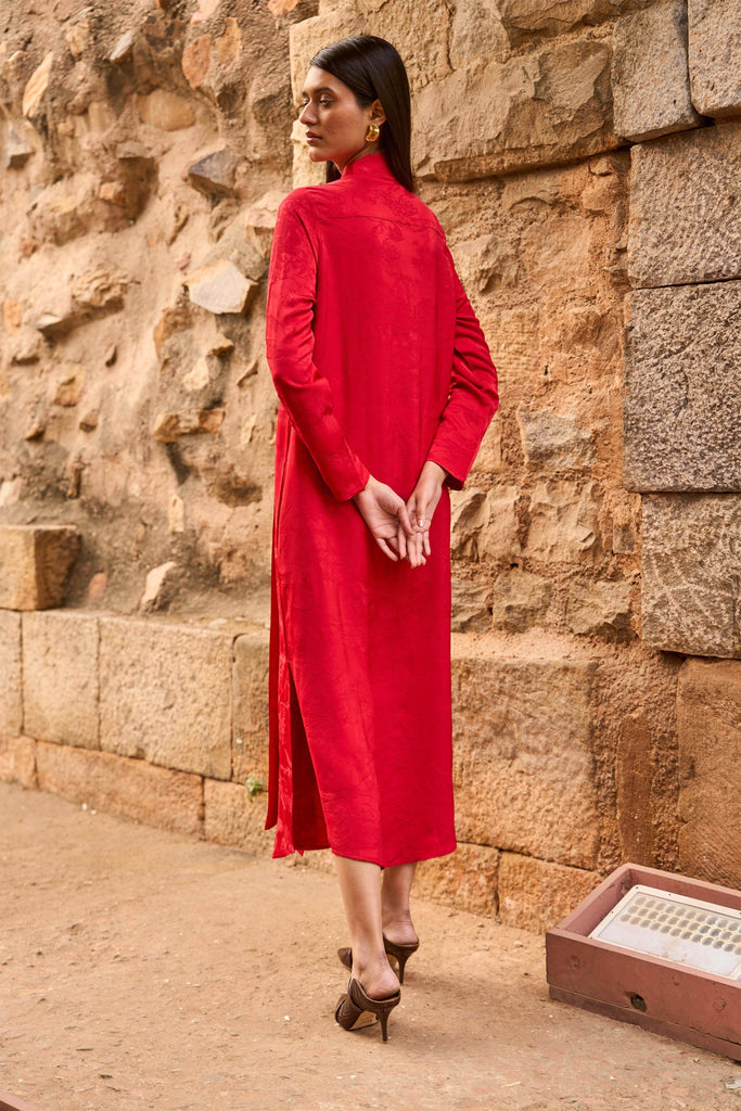 RED JACQUARD SHIRT DRESS - dash and dot dash and dot