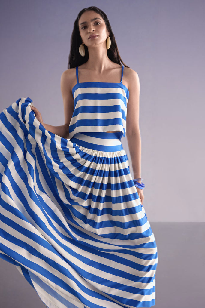 BACK KNOT DRAPED STRIPE TOP & MAXI SKIRT SET dash and dot