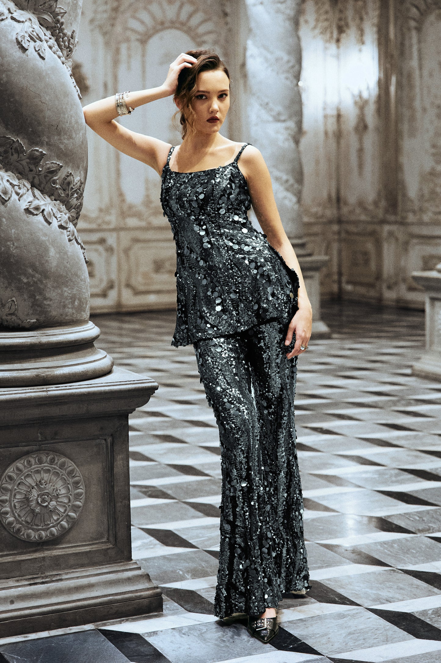 PAILLETTE FLARED PANT