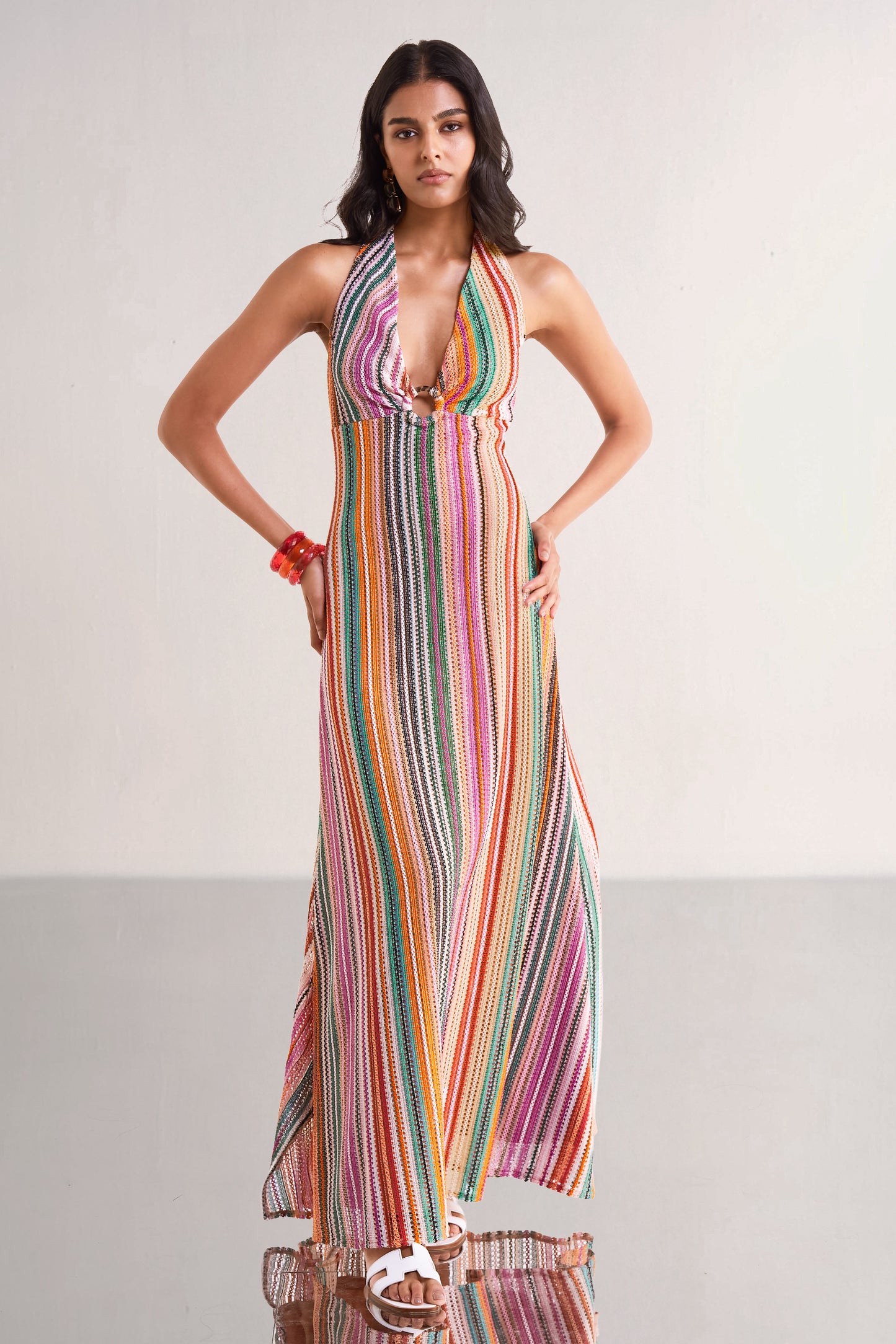 HALTER NECK CROCHET KNIT MAXI