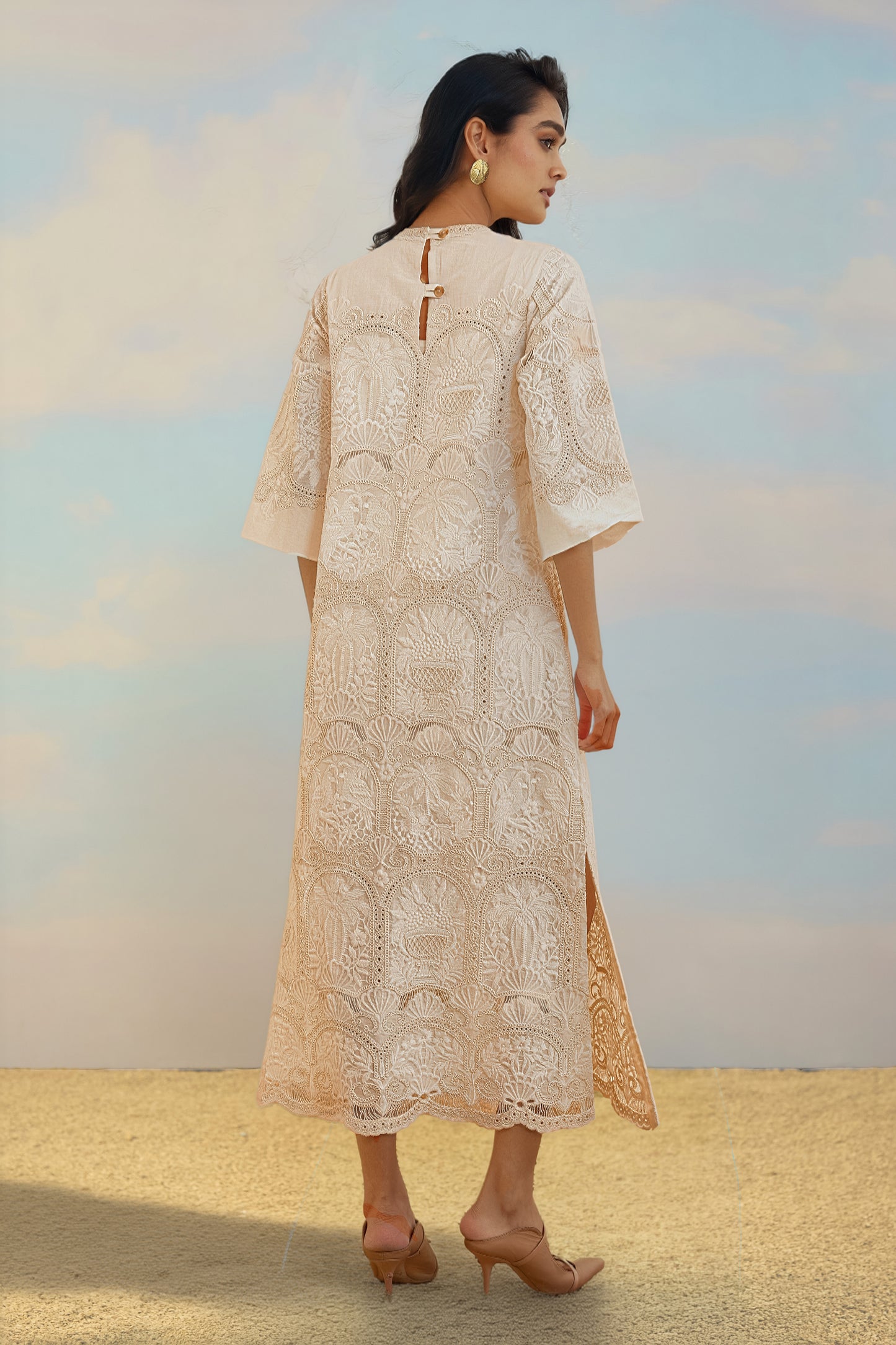 CUTWORK EMBROIDERED SCALLOPED MAXI