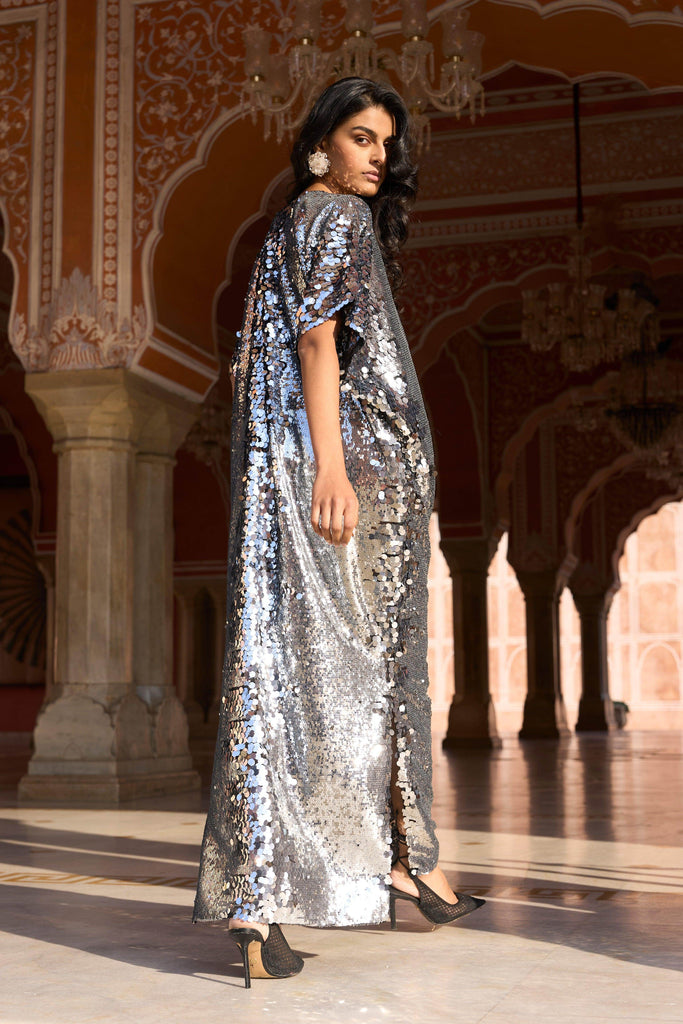 SILVER PAILLETTE KAFTAN DRESS - dash and dot dash and dot