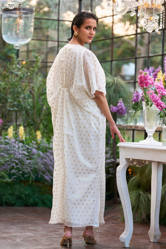 EMBROIDERED BENARES WEAVE KAFTAN DRESS dash and dot