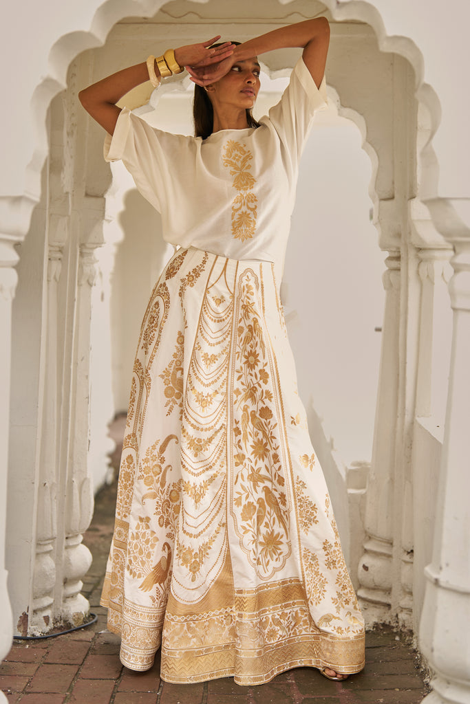 BENARES SILK BROCADE MAXI SKIRT dash and dot