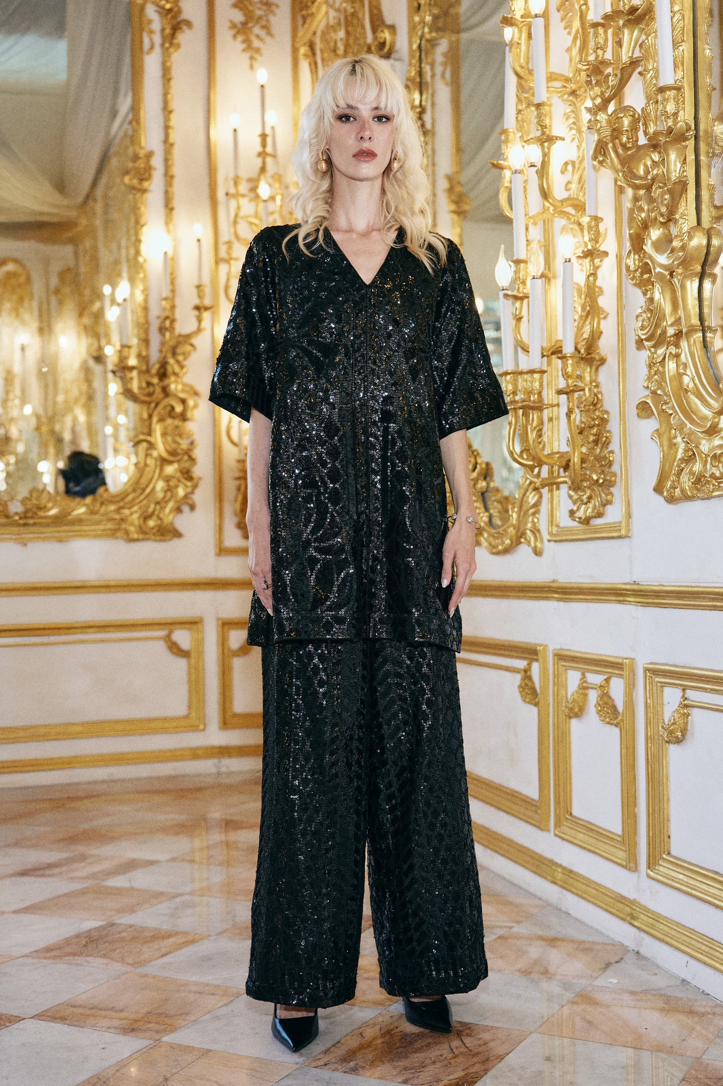 BLACK SEQUIN EMBROIDERED SET