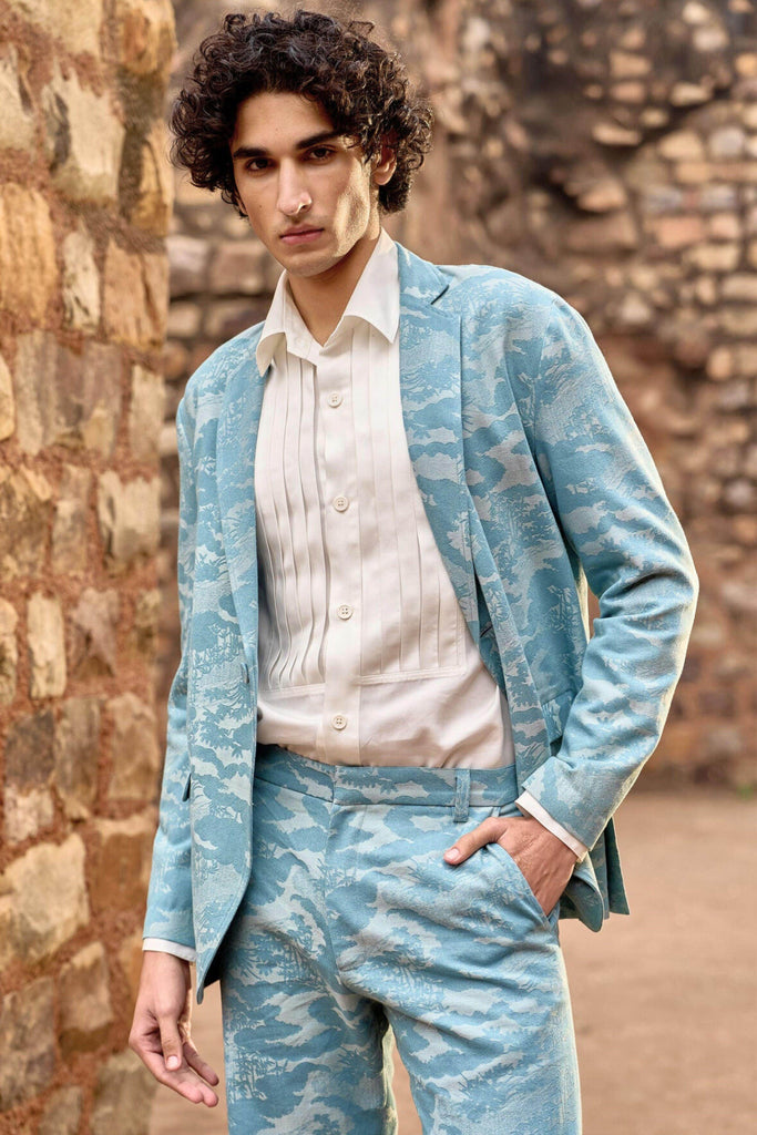 INDIGO JACQUARD SUIT - dash and dot dash and dot