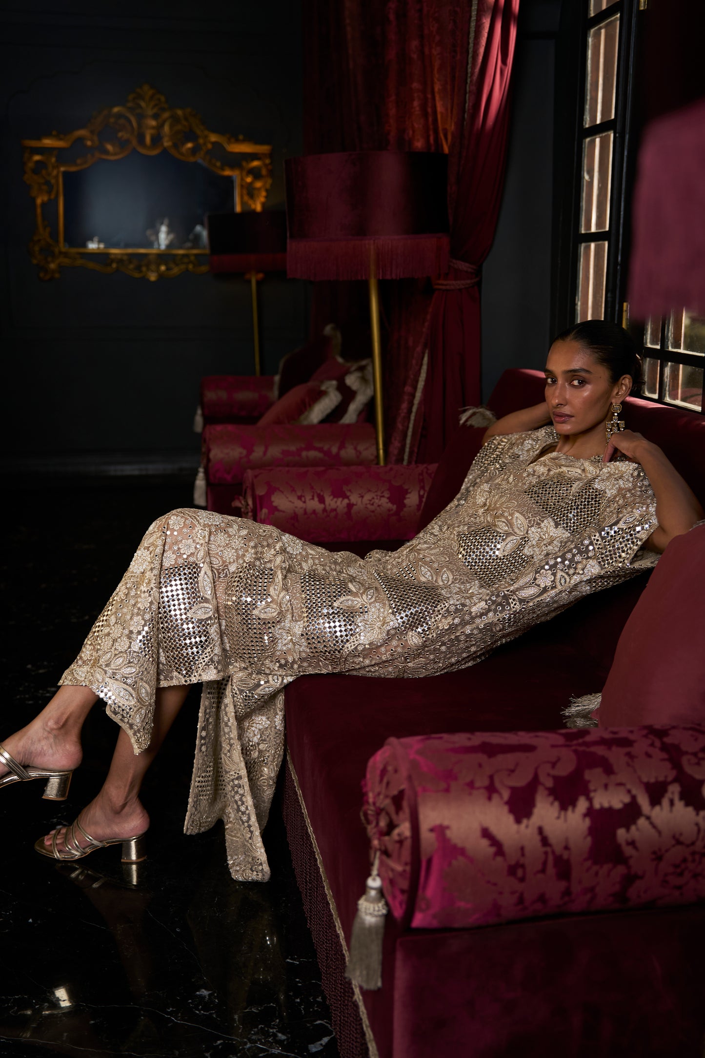 MIRROR AND BEAD EMBROIDERED KAFTAN