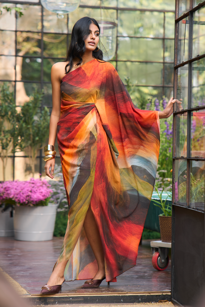 ABSTRACT ONE SHOULDER DRESS dash and dot