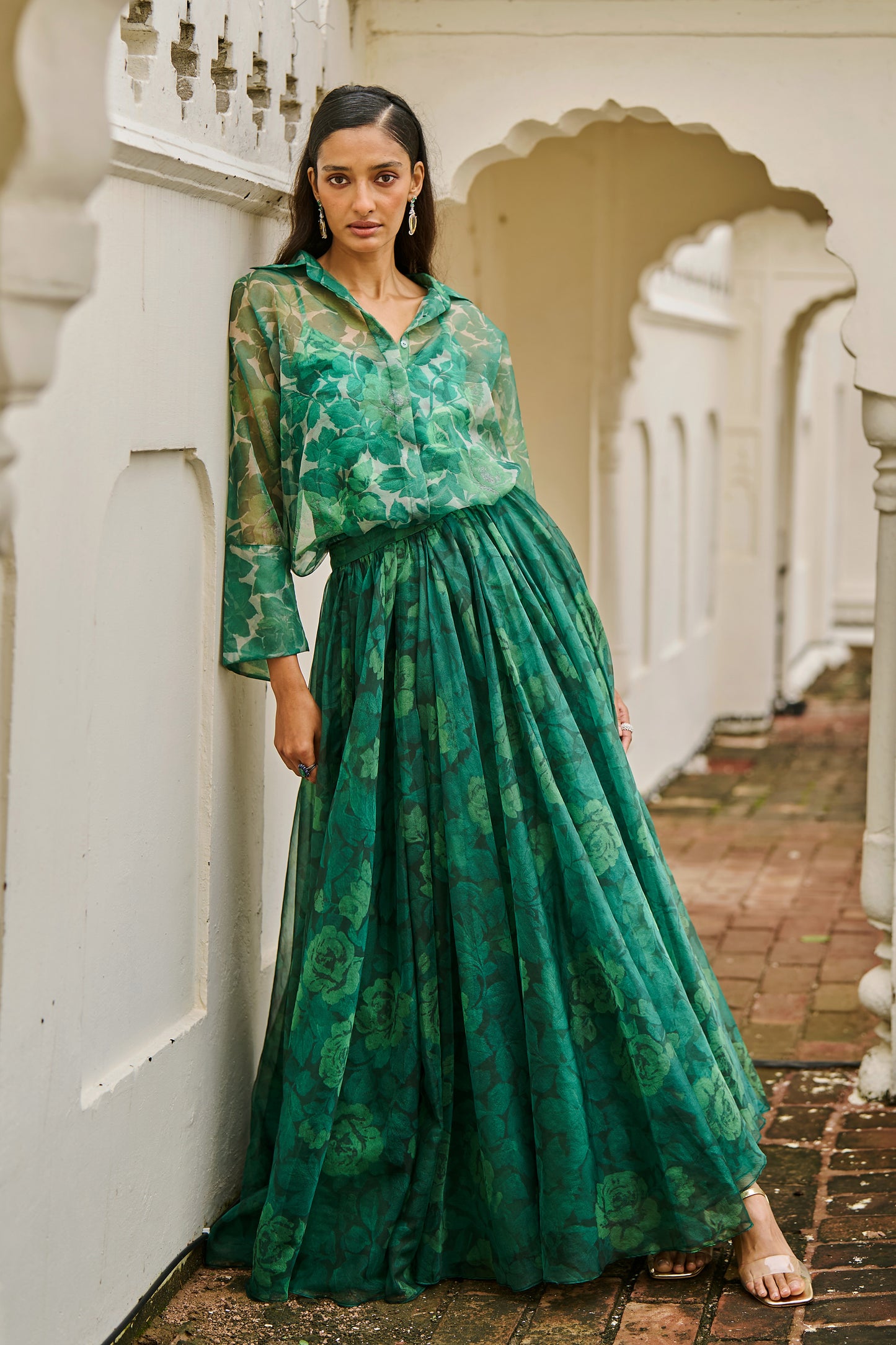 PRINTED ORGANZA MAXI SKIRT