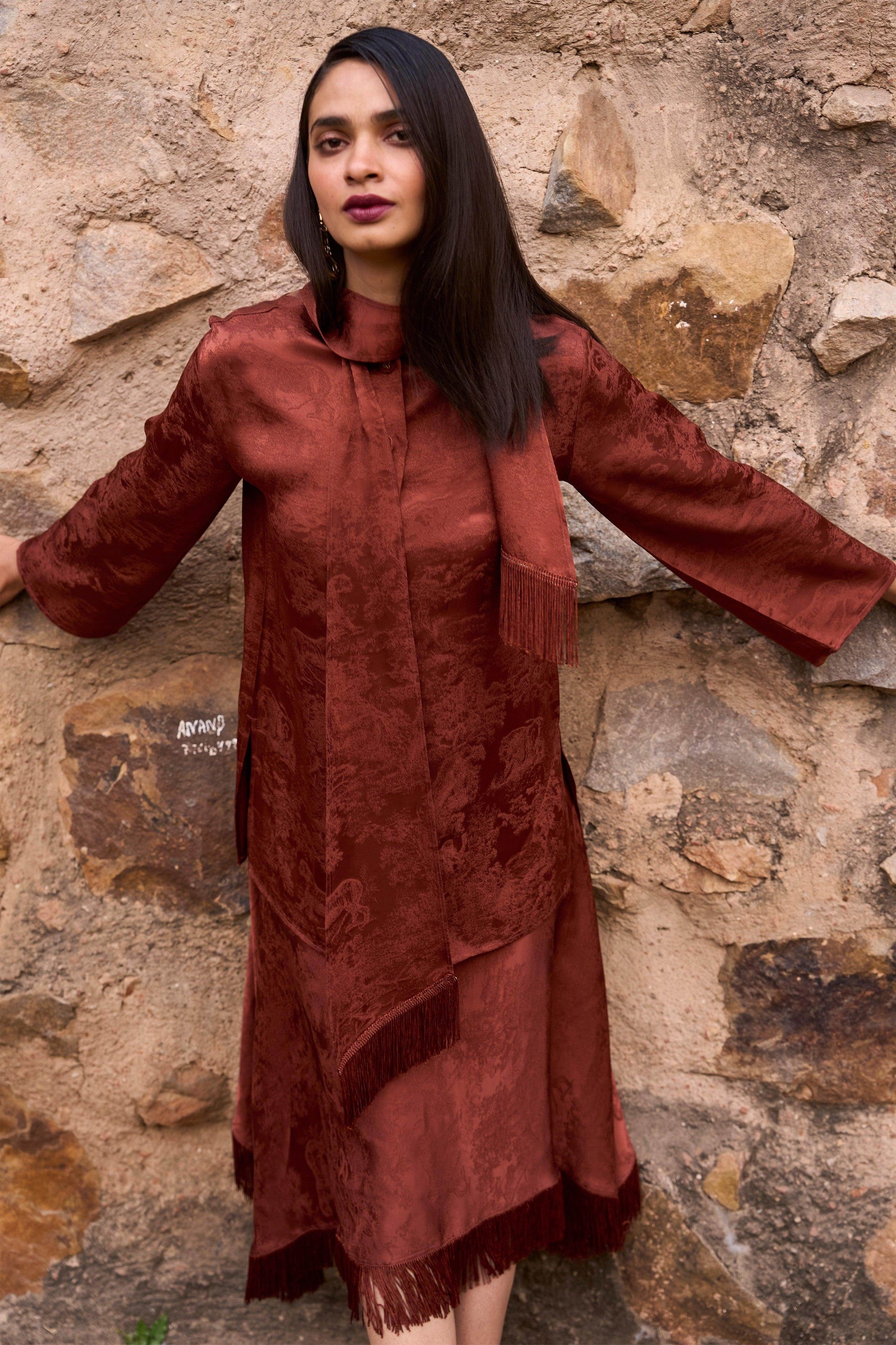 FRINGE SCARF NECK SHIRT - dash and dot