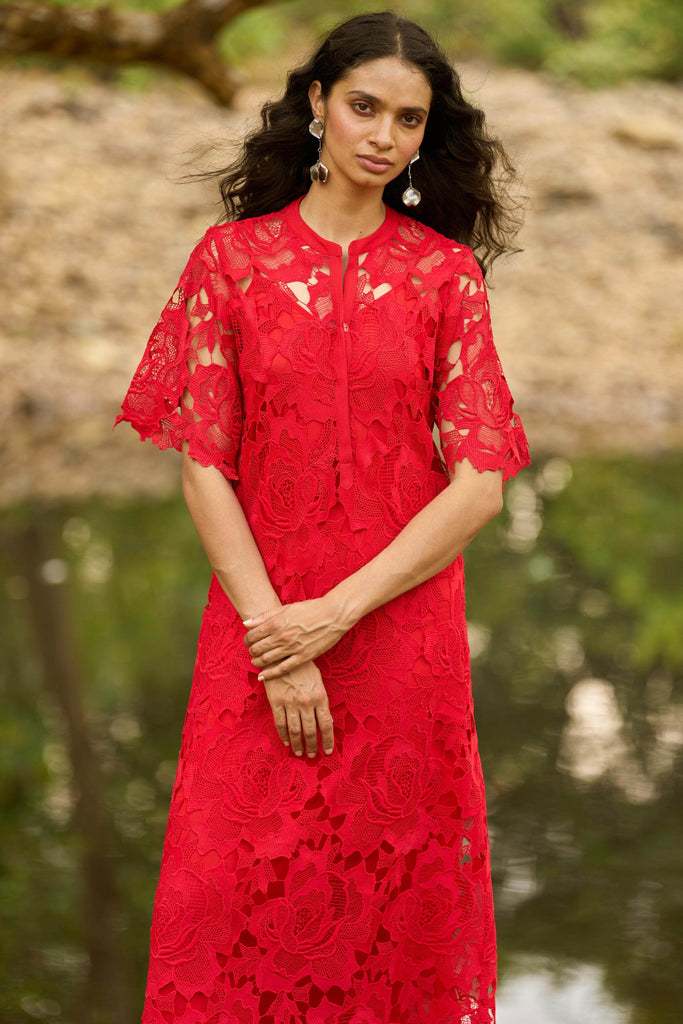 RED LACE MIDI - dash and dot dash and dot