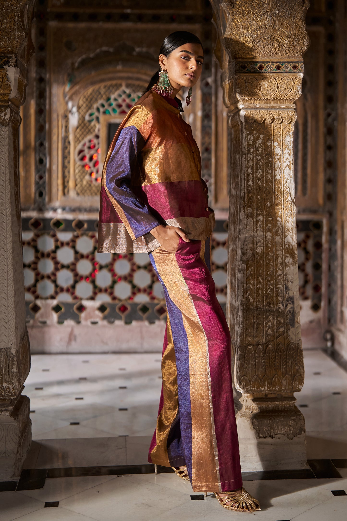 BENARES TISSUE STRIPED PANT SET