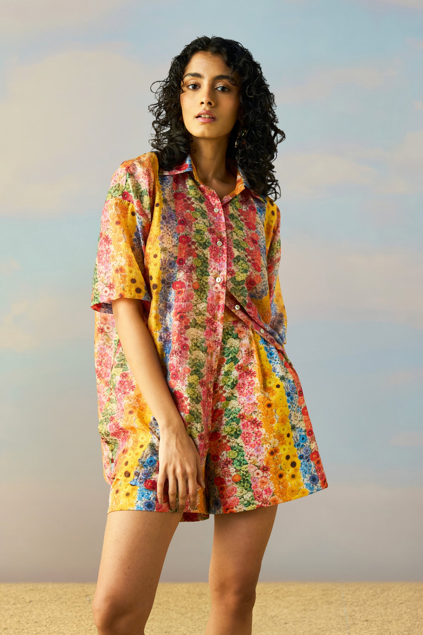 BOTANICAL STRIPE PRINT SHIRT