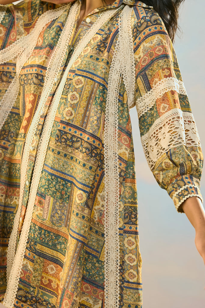 PRINTED LINEN-LACE DRESS dash and dot