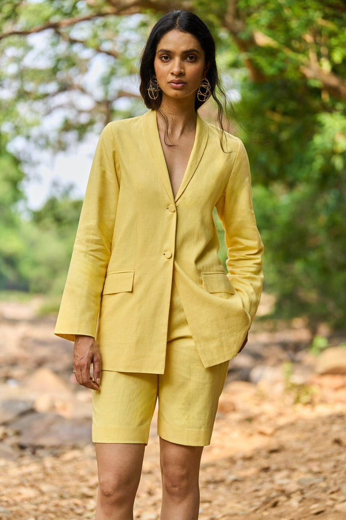 YELLOW LINEN BLAZER - dash and dot dash and dot