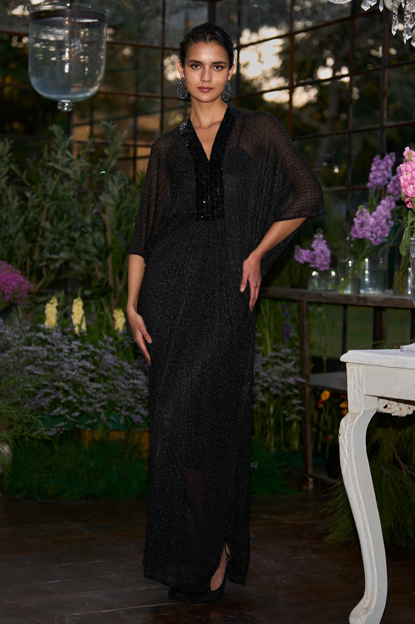EMBROIDERED DRAPED KAFTAN DRESS