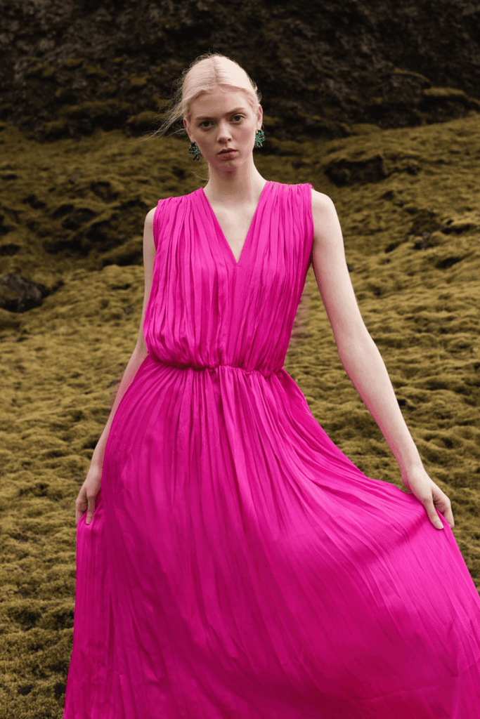 GATHERED FUCHSIA DRESS - dash and dot dash and dot