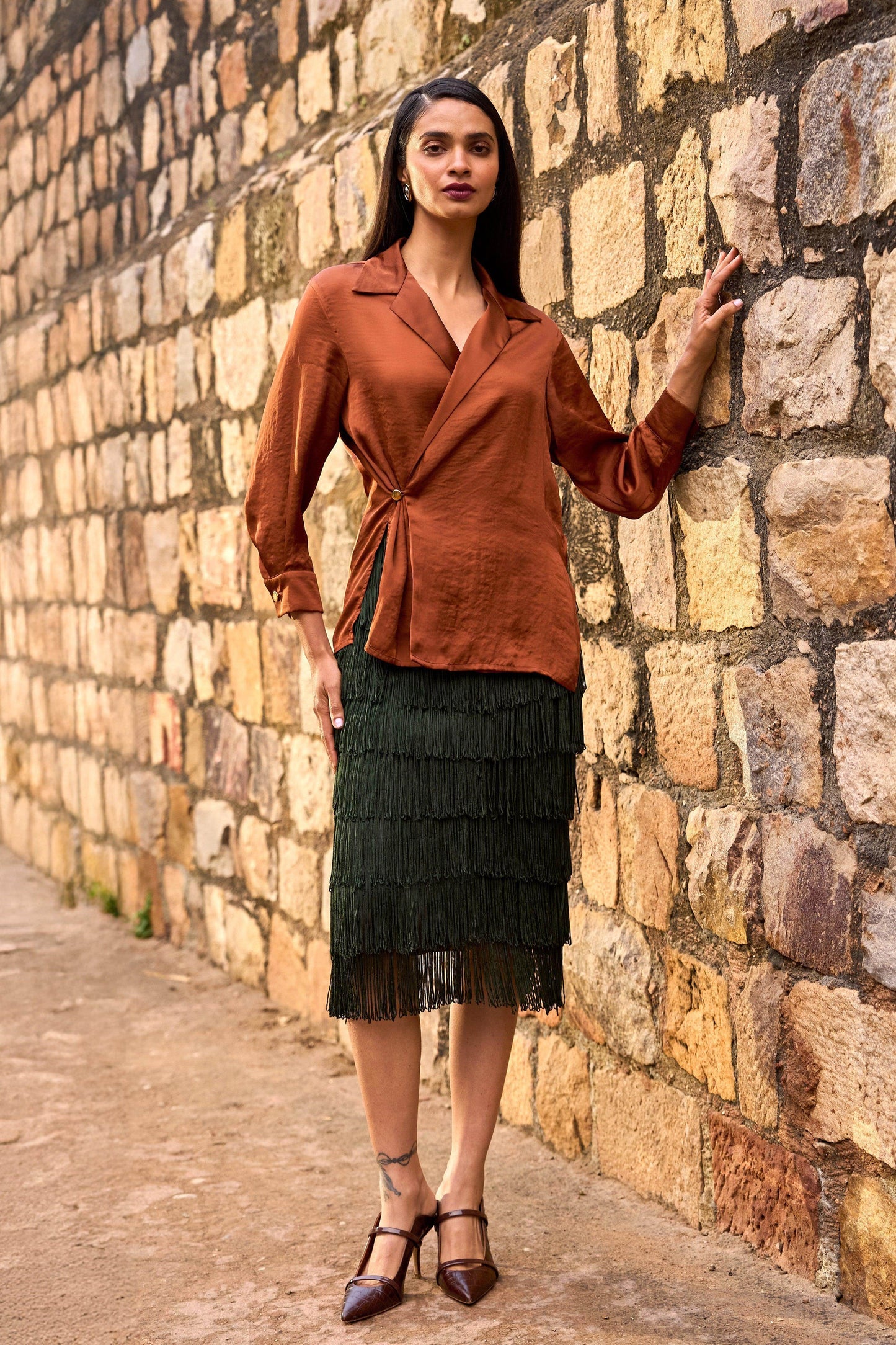 LAYERED FRINGE MIDI SKIRT - dash and dot