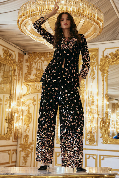 PAILLETTE EMBROIDERED VELVET SUIT