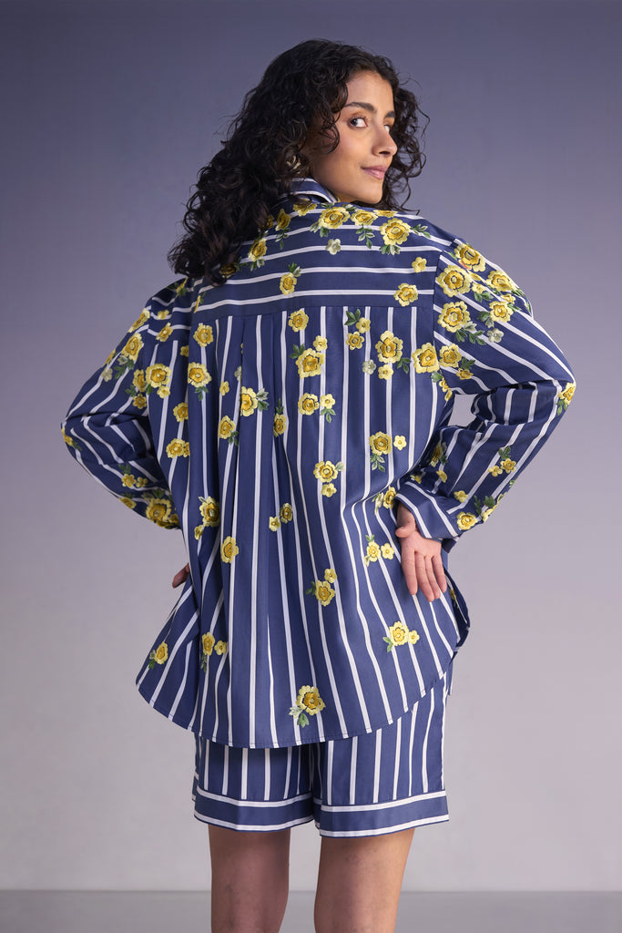 FLORAL EMBROIDERED STRIPE SHIRT dash and dot