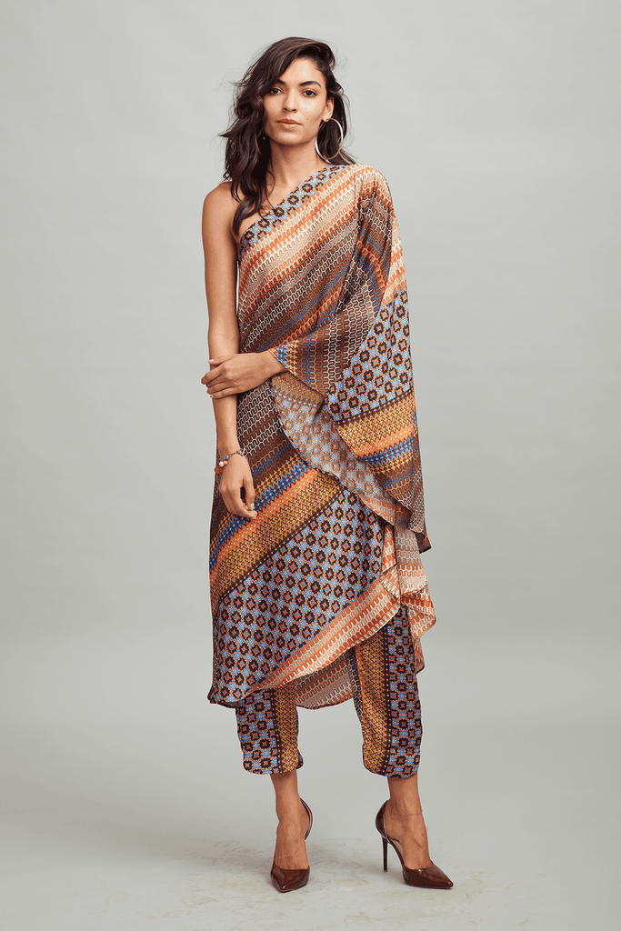 ONE SHOULDER PRINTED SET - dash and dot dash and dot