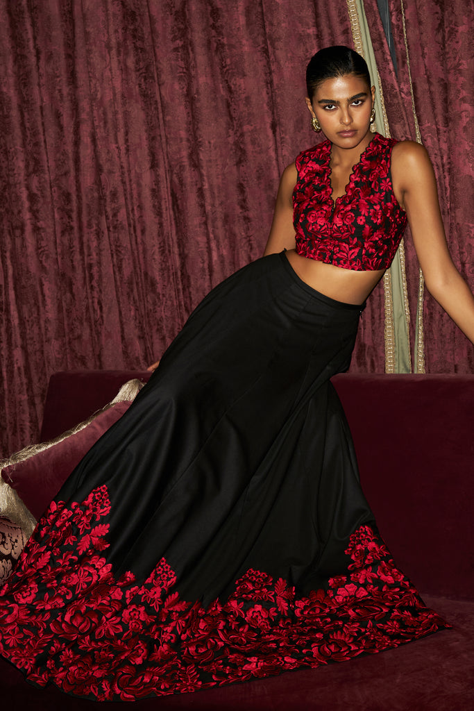 EMBROIDERED CROP TOP & FLARED SKIRT SET dash and dot
