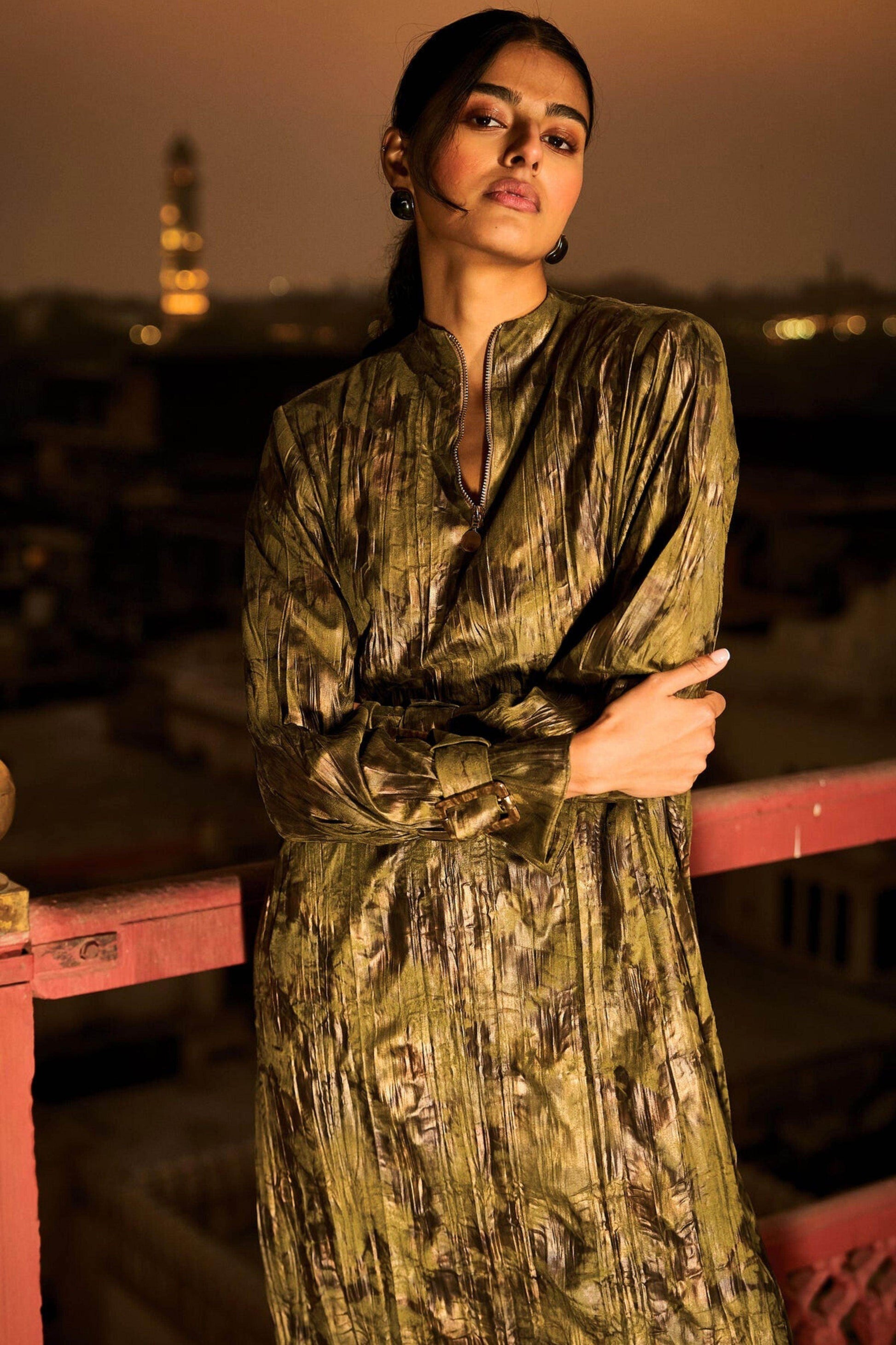 CRUSHED FOILED SHIRT DRESS - dash and dot