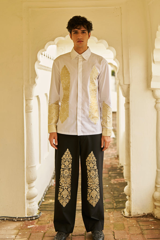 BLACK BROCADE PATCH PANT dash and dot