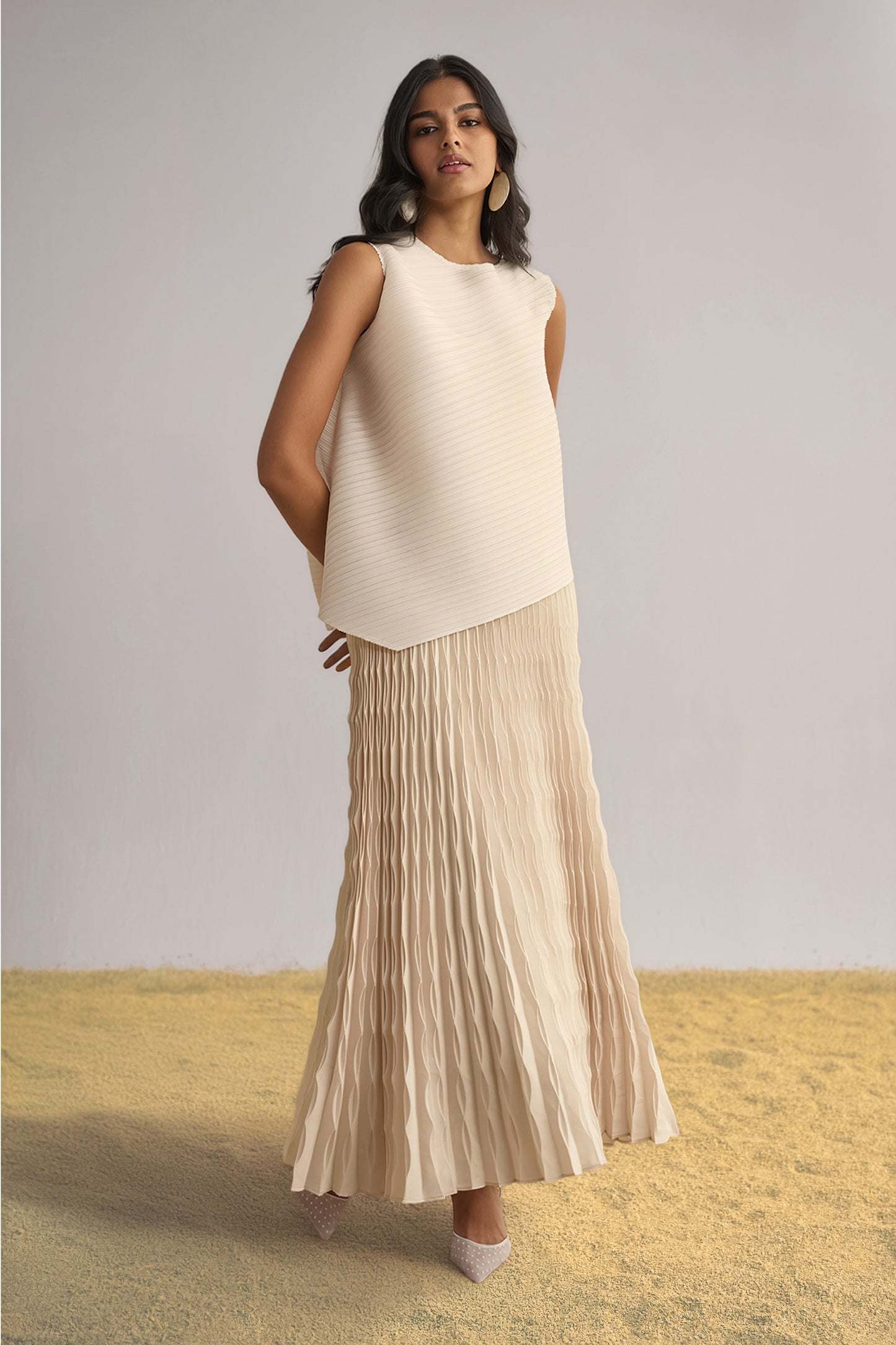 IRREGULAR PLEATED MAXI SKIRT