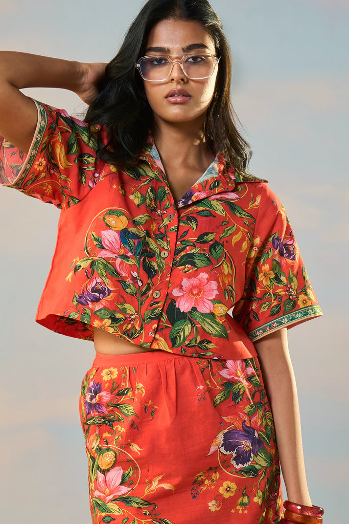 LINEN PLACED FLORAL PRINT SHIRT dash and dot