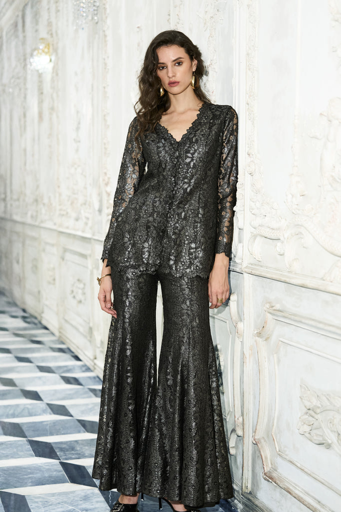 METALLIC LACE PEPLUM TOP dash and dot