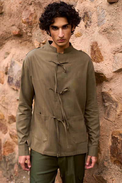 OLIVE FRONT TIE SHIRT - dash and dot