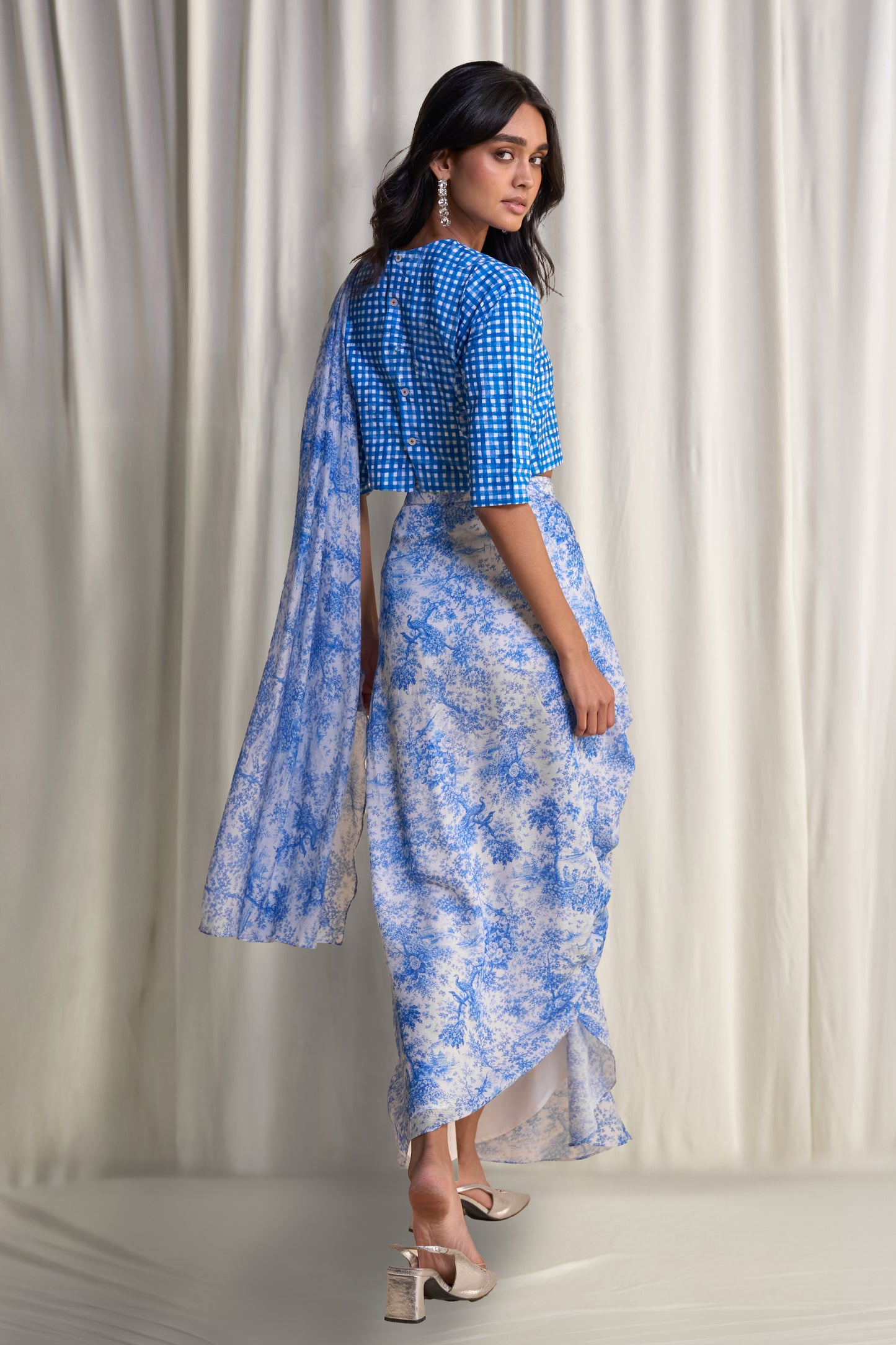 TOILE PRINT SARI DRAPE SKIRT
