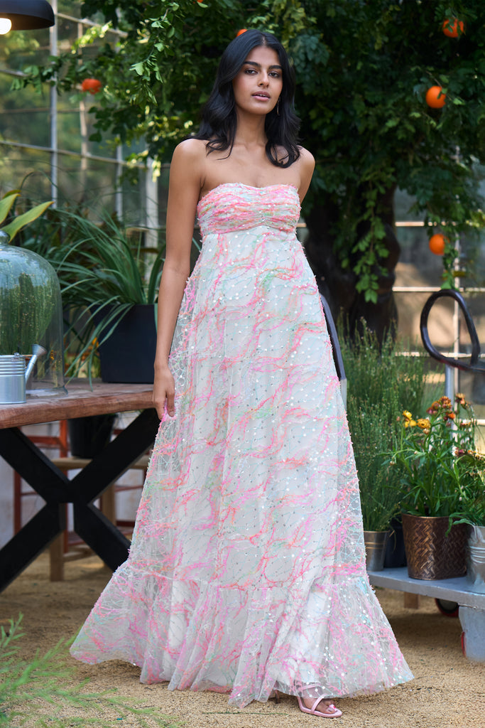 RIBBON & SEQUIN EMBROIDERED MAXI dash and dot