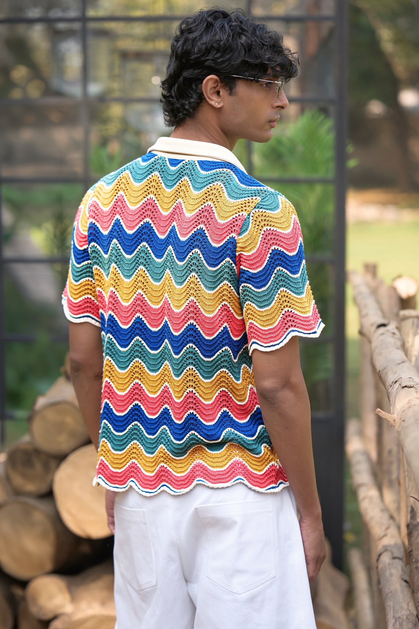 MULTICOLOUR KNIT POLO & IVORY DENIM JORTS