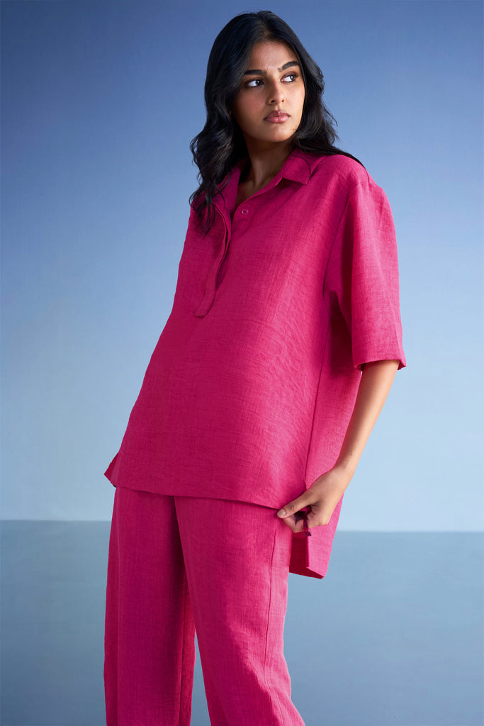 STRAIGHT CUT LINEN-TEXTURED PANT dash and dot