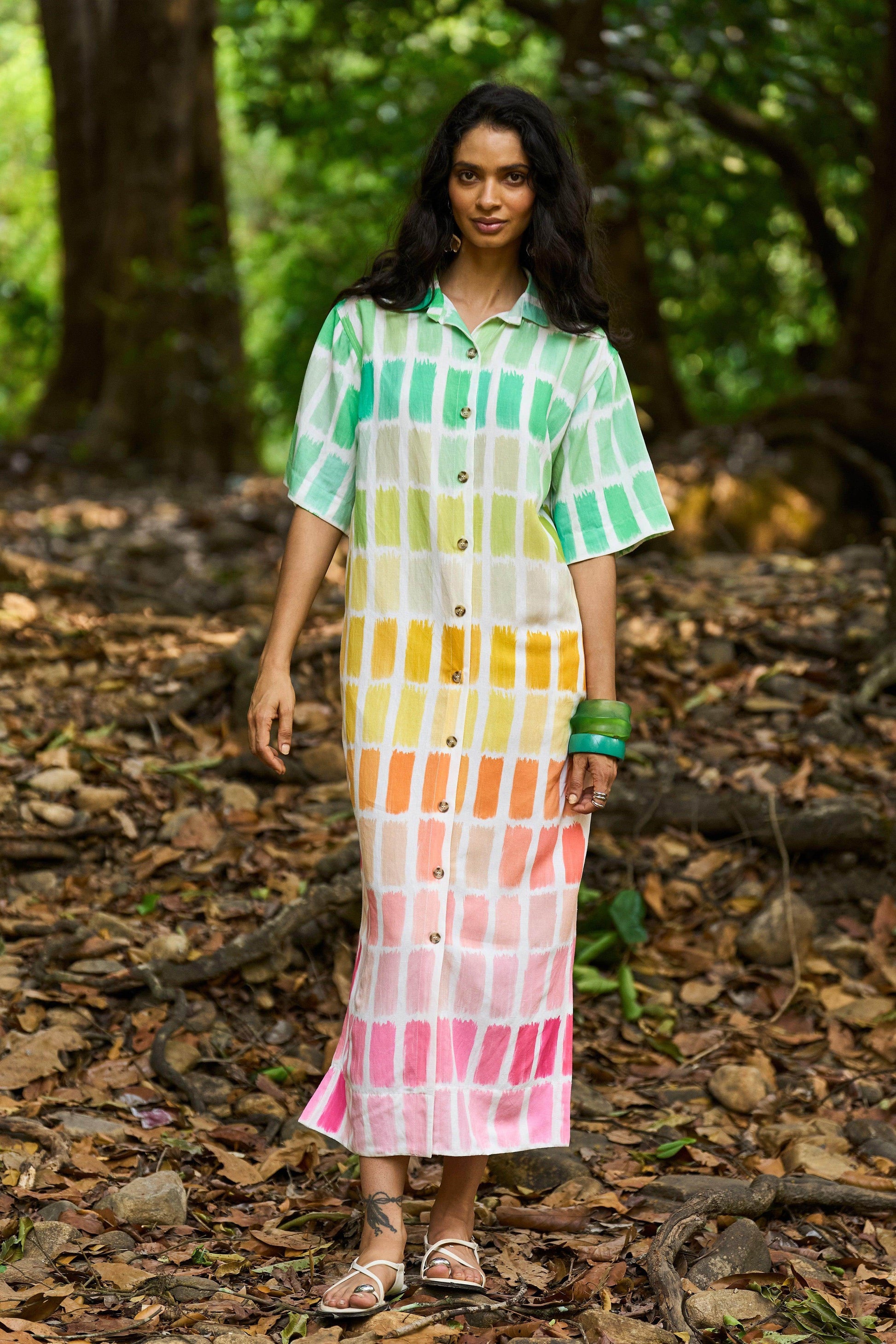 PRINTED LINEN SHIRT DRESS - dash and dot