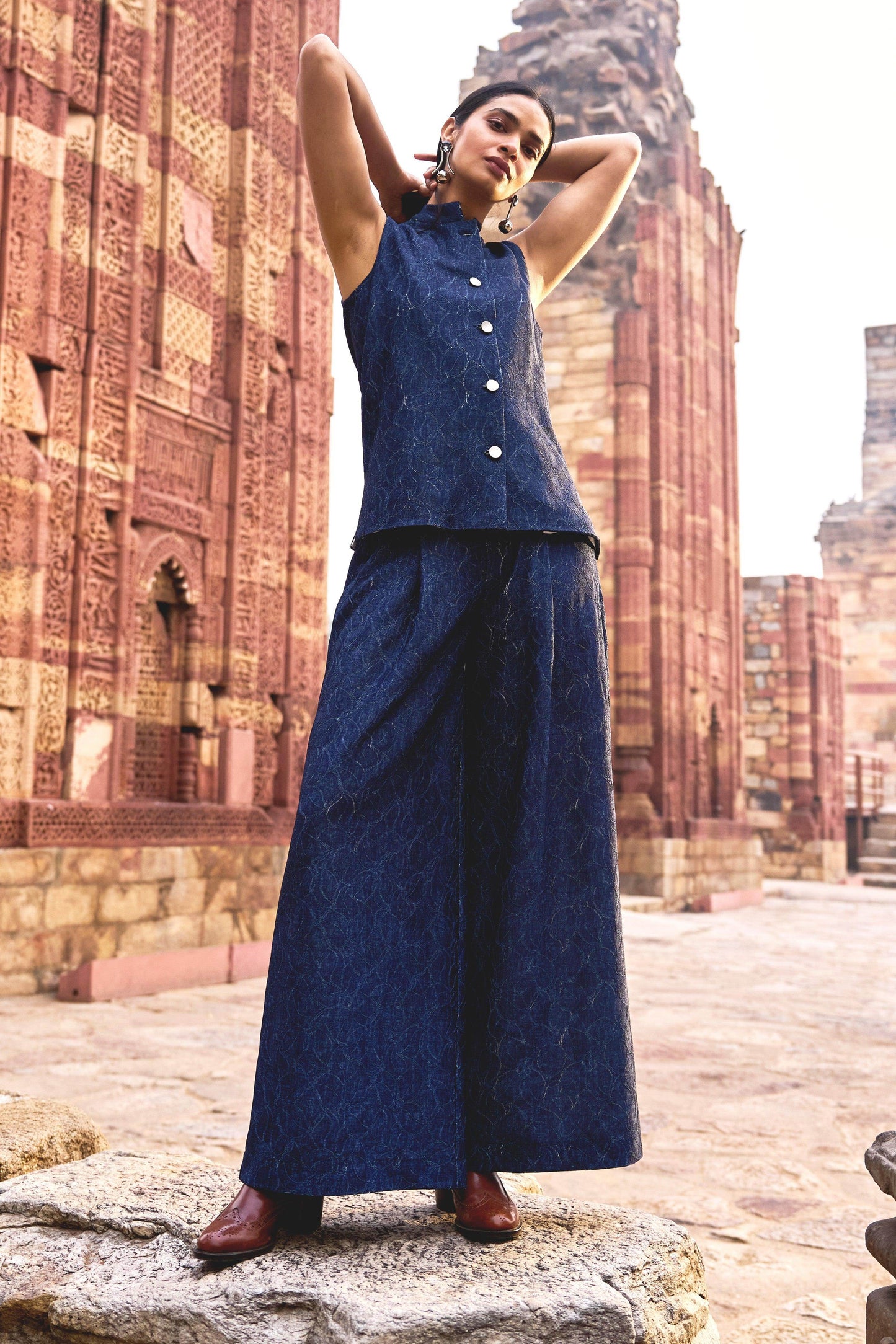 DENIM LACE WAISTCOAT AND PANT SET - dash and dot