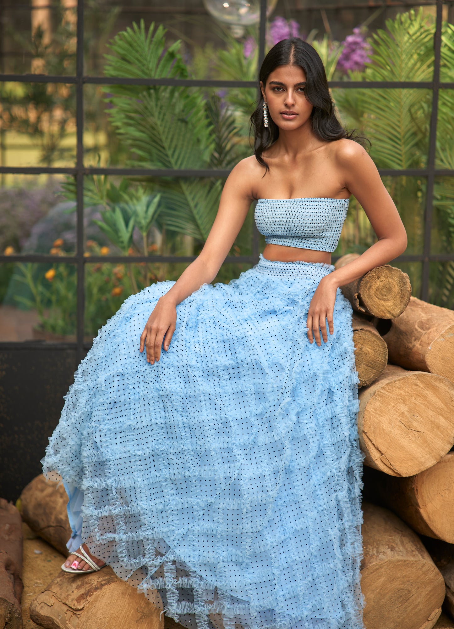 APPLIQUÉ POLKA DOT FLARED SKIRT