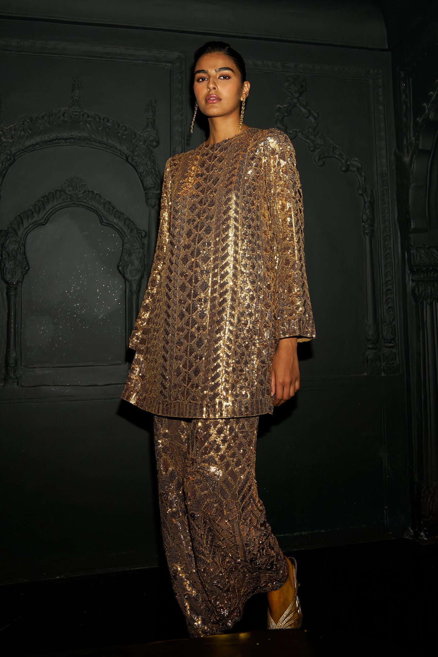 GOLD SEQUIN EMBROIDERED TOP